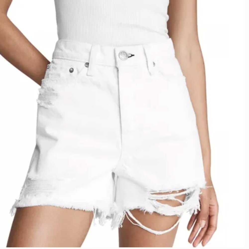 Rag & Bone maya high rise shorty short Distressed White Jean Shorts 24